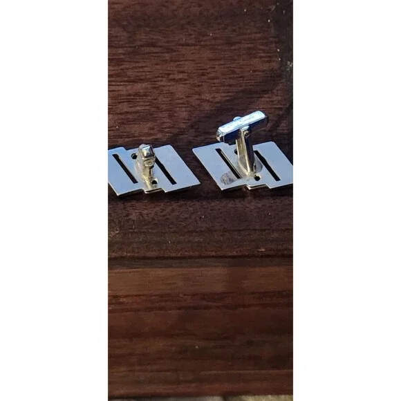 Vintage Anson Cufflinks – Black Stone & White Rhinestone Silver-Tone Men’s - Picture 4 of 4